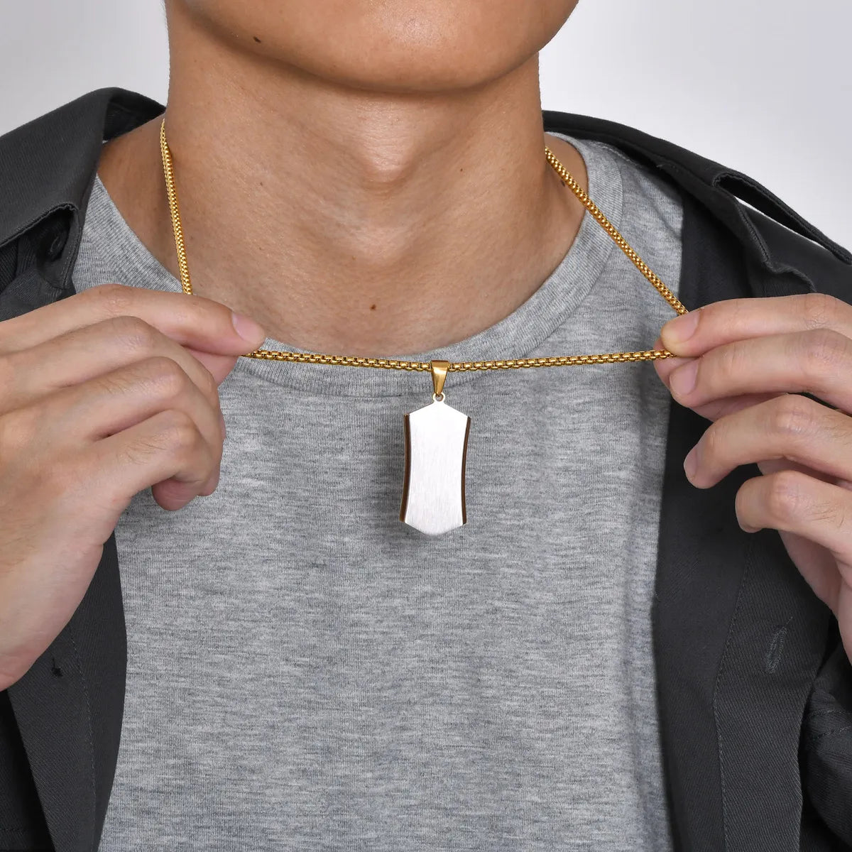 Simple Style Geometric Stainless Steel 18k Gold Plated Men's Pendant Necklace