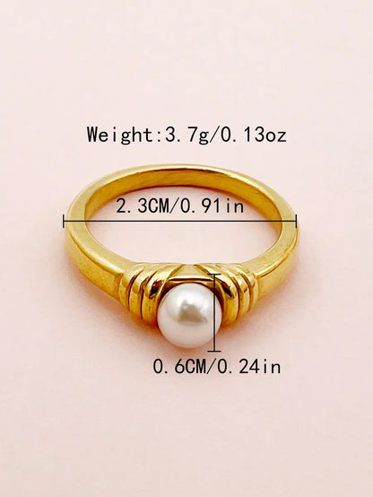 Simple Style Geometric Stainless Steel Artificial Pearls Rings In Bulk