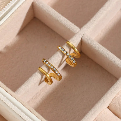 Simple Style Geometric Plating 304 Stainless Steel Zircon 18K Gold Plated Ear Studs