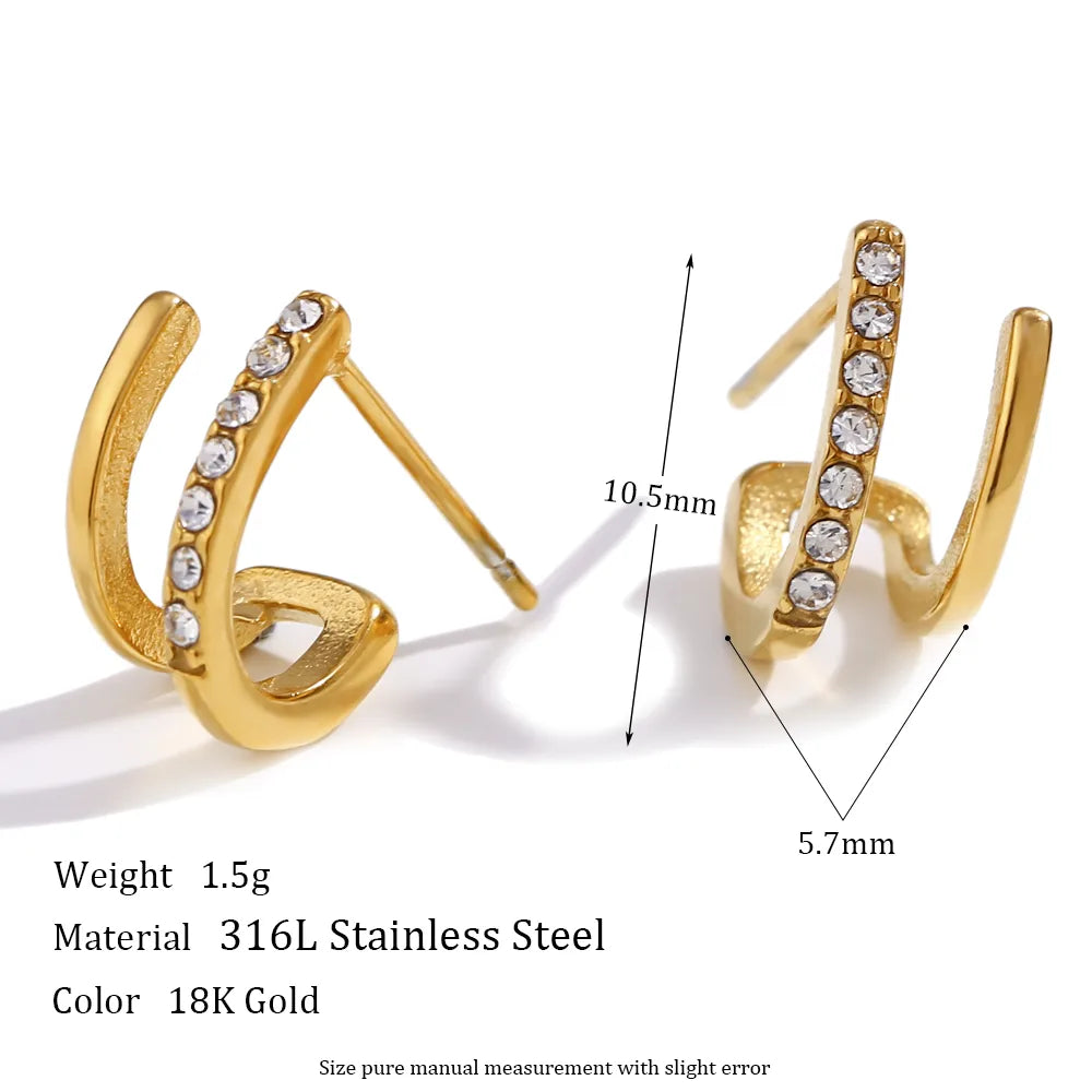 Simple Style Geometric Plating 304 Stainless Steel Zircon 18K Gold Plated Ear Studs