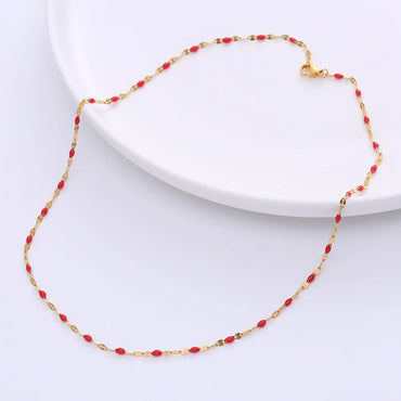 Wholesale Jewelry Simple Style Geometric 304 Stainless Steel Epoxy 18K Gold Plated Epoxy Chain Necklace