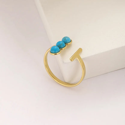 Simple Style Geometric Stainless Steel Inlay Turquoise Open Rings