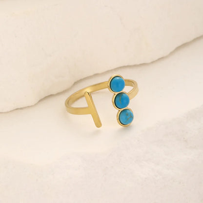 Simple Style Geometric Stainless Steel Inlay Turquoise Open Rings