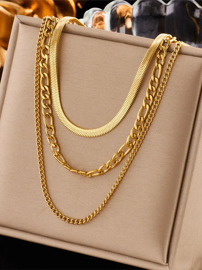 Simple Style Geometric Stainless Steel Layered Necklaces Gold Plated Stainless Steel Necklaces