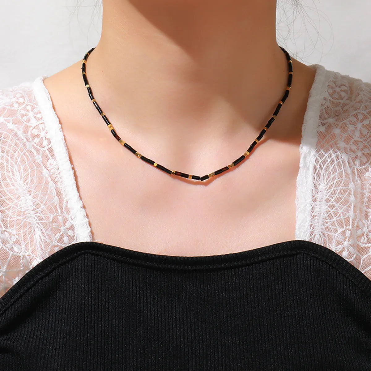 Simple Style Geometric Stainless Steel Natural Stone Beaded Choker