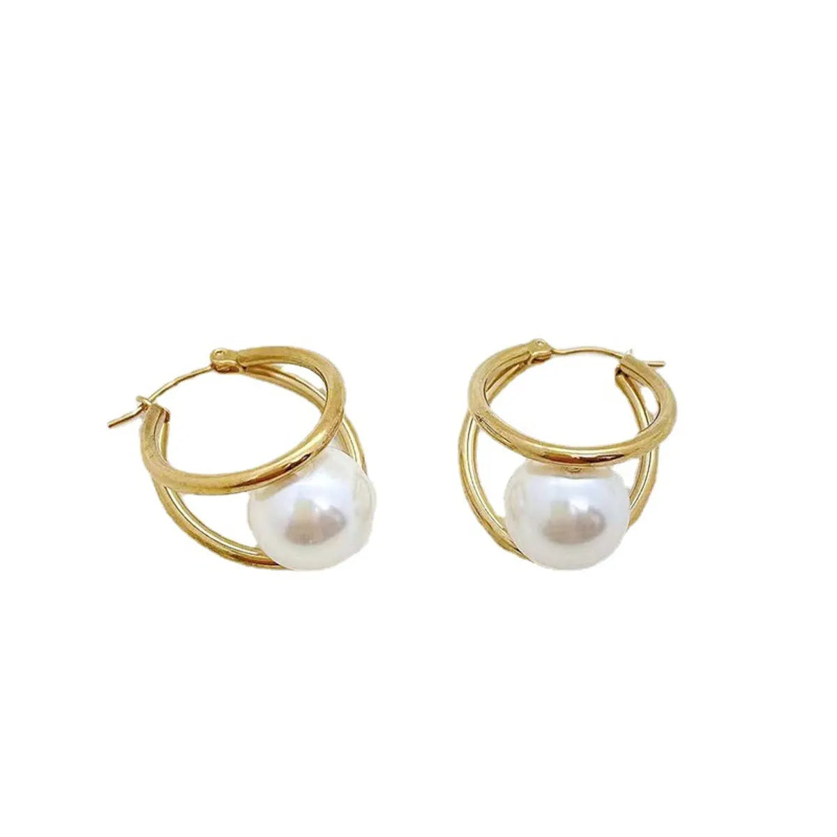 Simple Style Geometric Stainless Steel Plating Artificial Pearls Earrings 1 Pair