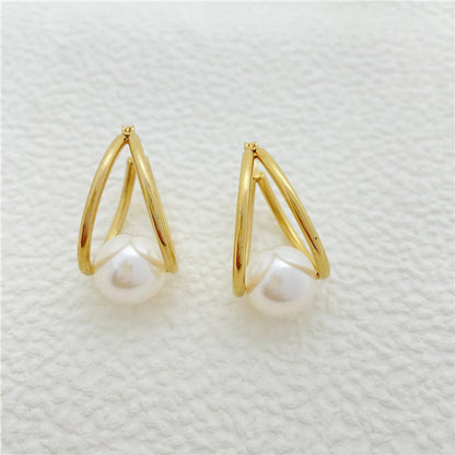 Simple Style Geometric Stainless Steel Plating Artificial Pearls Earrings 1 Pair