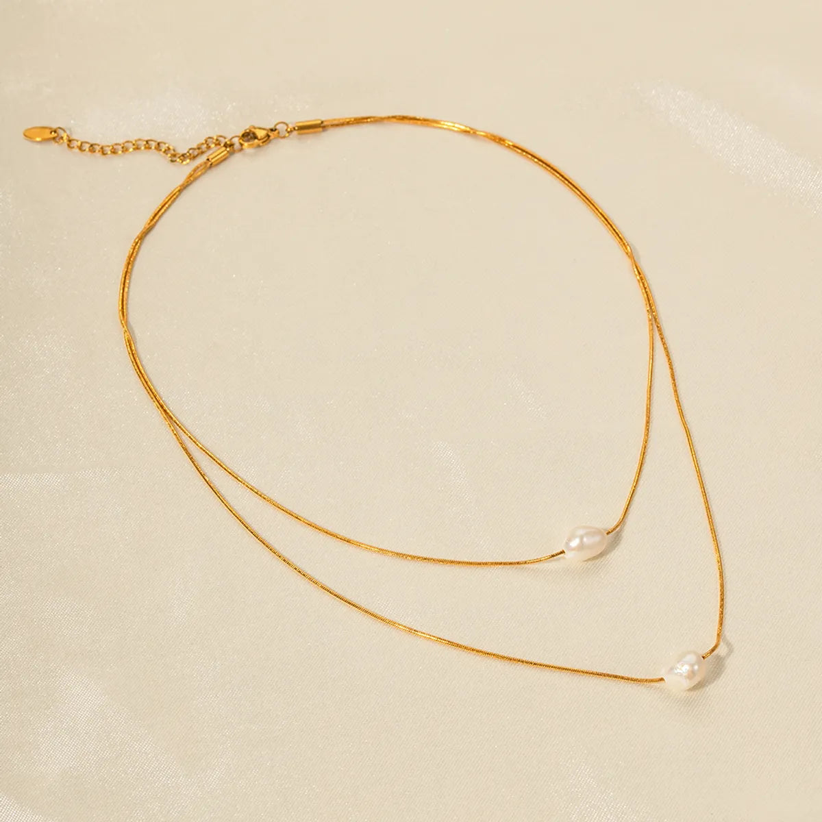 Simple Style Geometric Stainless Steel Plating Freshwater Pearl 18k Gold Plated Layered Necklaces