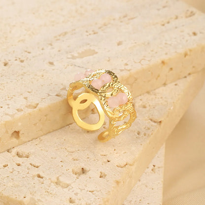 Simple Style Geometric Stainless Steel Plating Inlay Artificial Gemstones 18k Gold Plated Open Rings