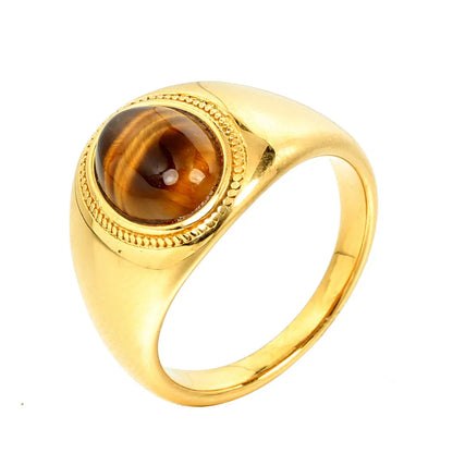 Simple Style Geometric Stainless Steel Plating Inlay Artificial Gemstones 18K Gold Plated Men'S Rings