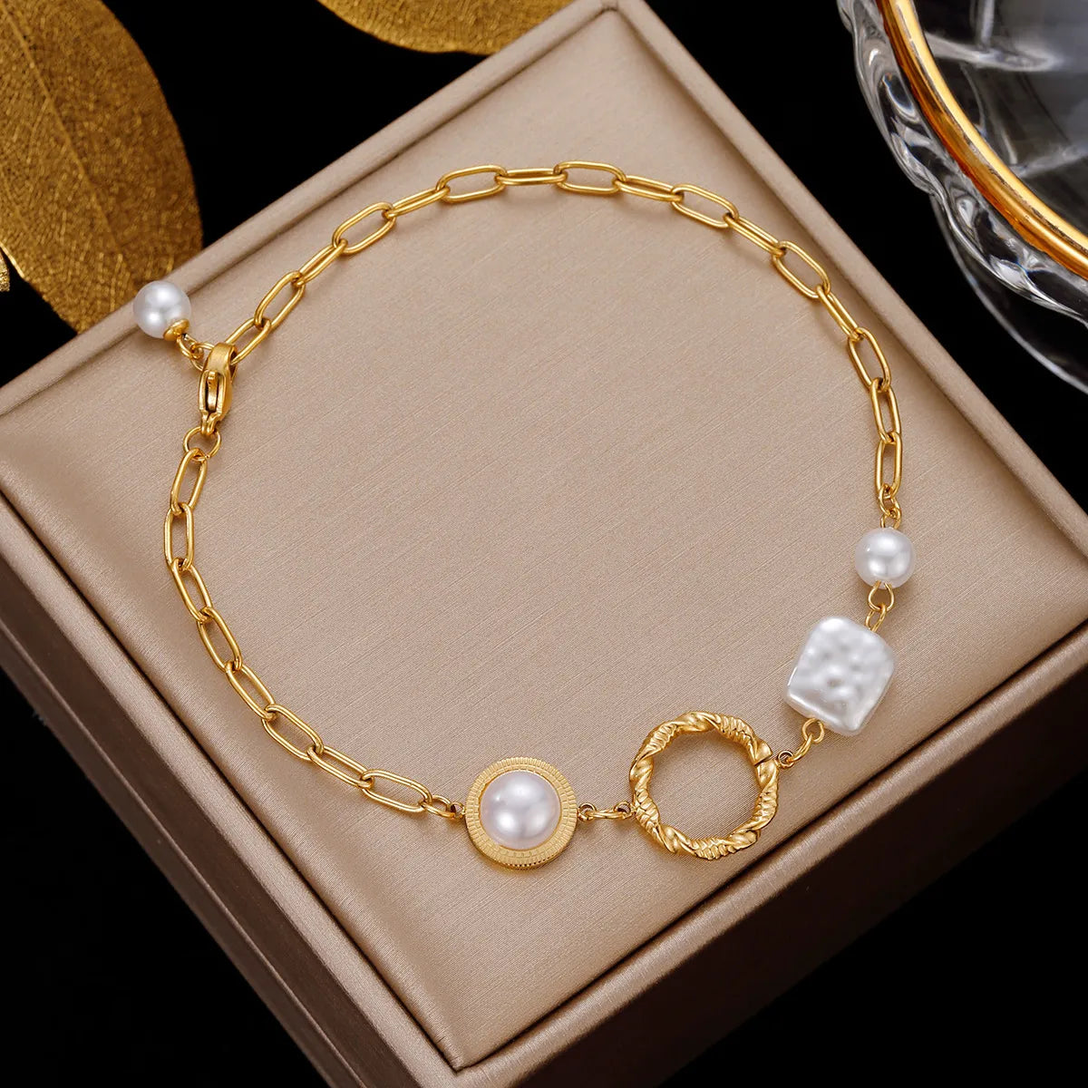 Simple Style Geometric Stainless Steel Plating Inlay Artificial Pearls Bracelets