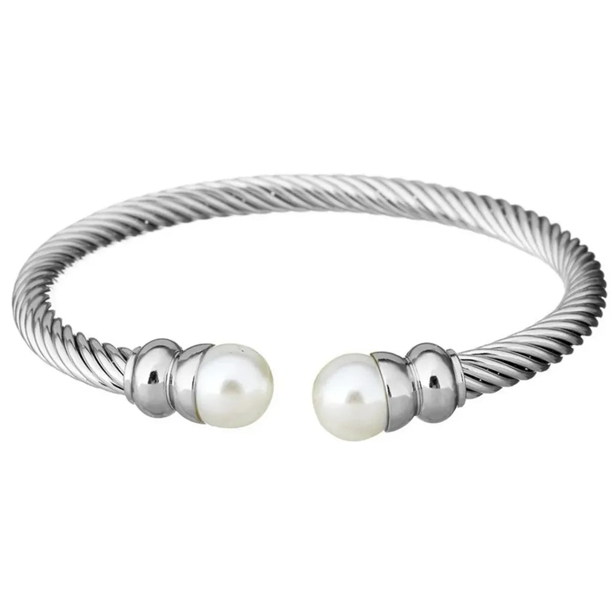 Simple Style Geometric Stainless Steel Artificial Pearls Twisted Cable Bracele Bangle In Bulk