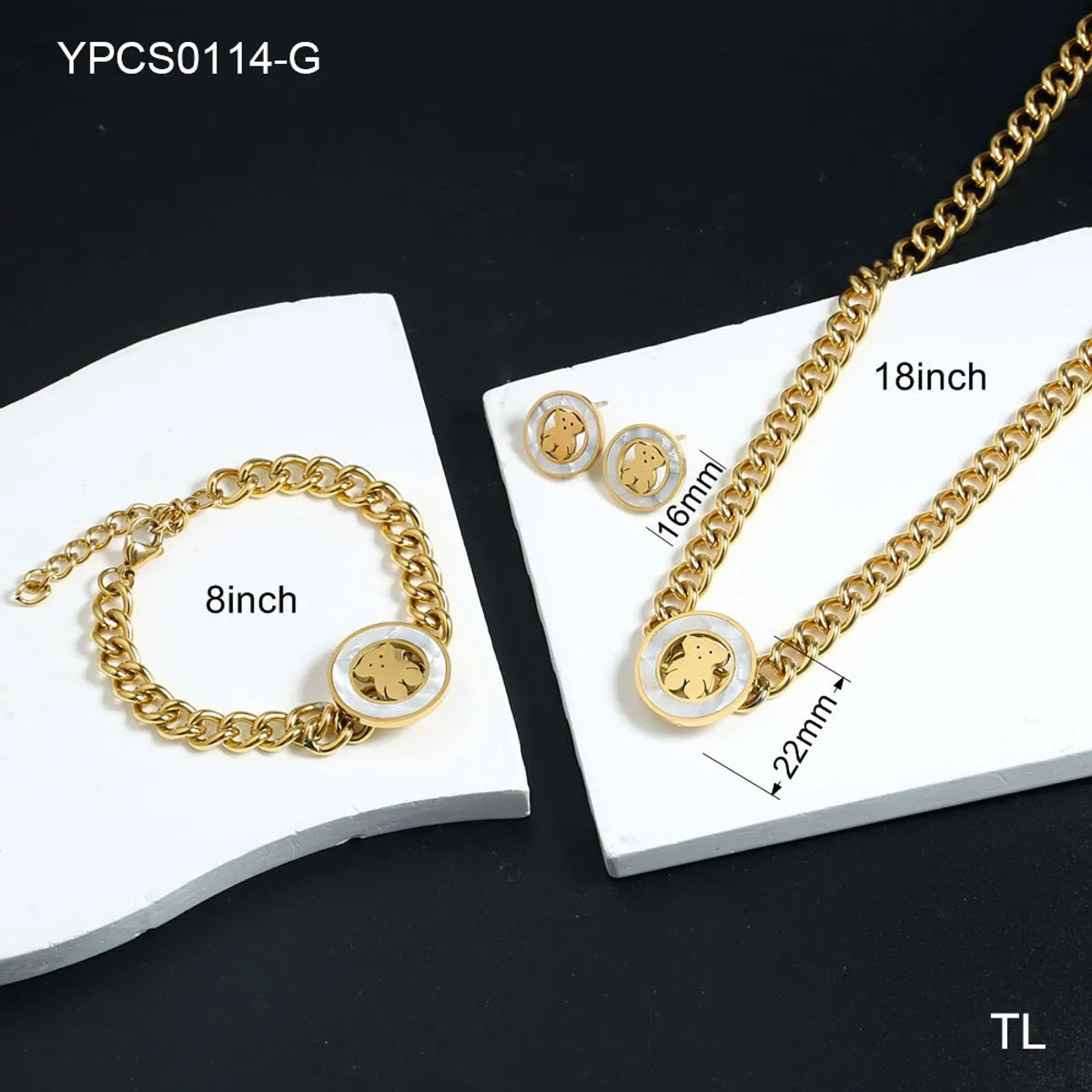 Wholesale Jewelry Simple Style Geometric 304 Stainless Steel Shell 18K Gold Plated Plating Inlay Jewelry Set