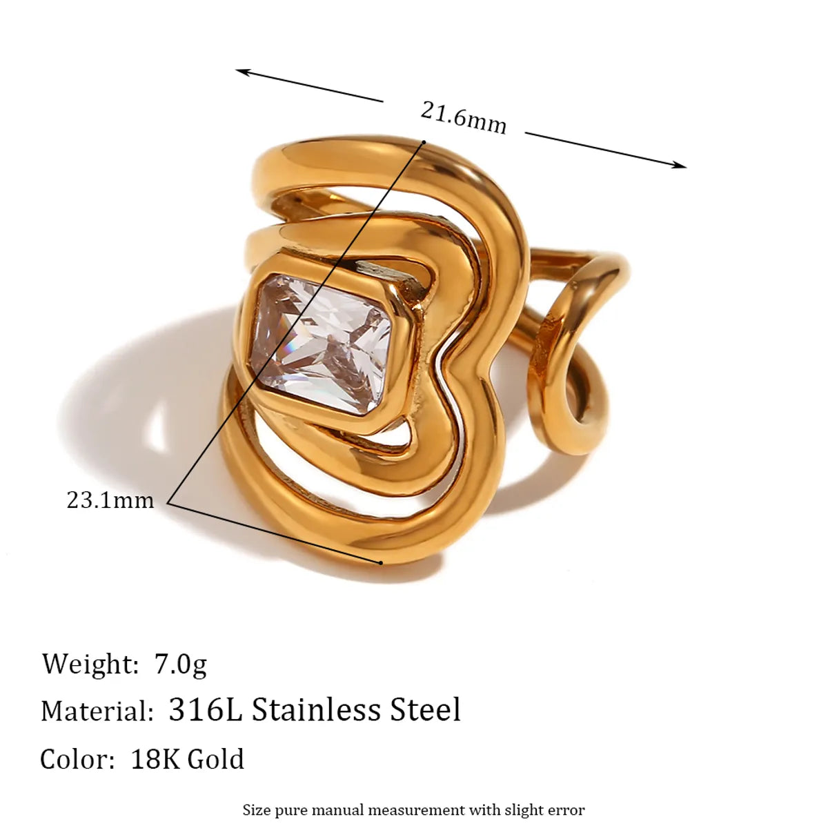 Simple Style Geometric Stainless Steel Plating Inlay Zircon 18k Gold Plated Open Rings