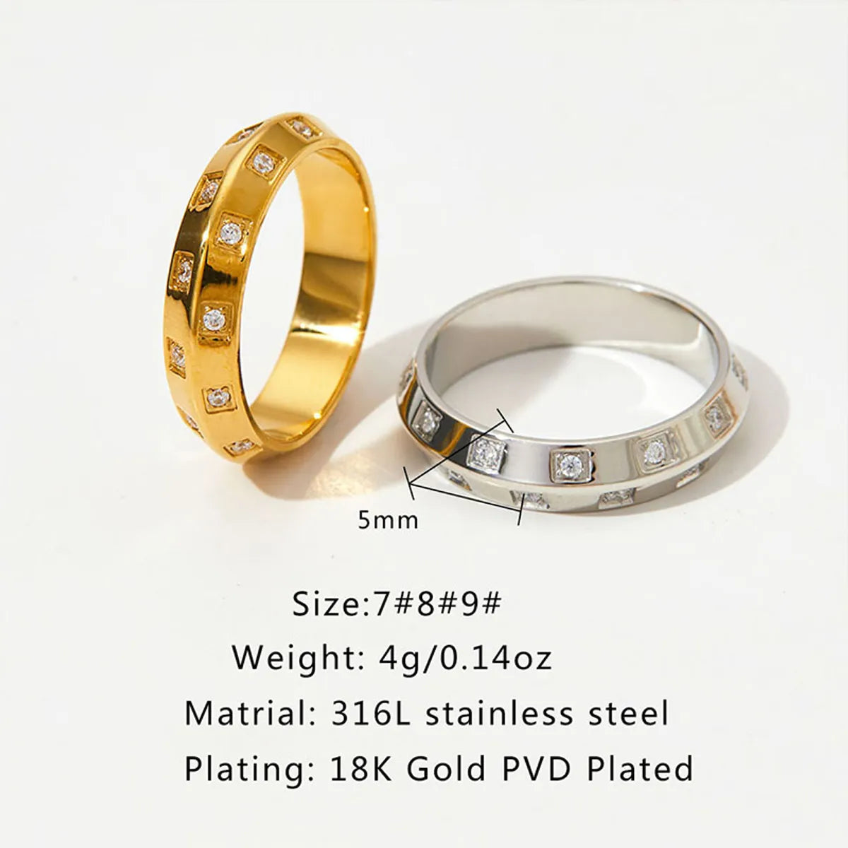 Simple Style Geometric Stainless Steel Plating Inlay Zircon 18k Gold Plated Rings