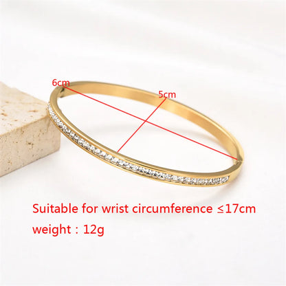 Simple Style Geometric Stainless Steel Plating Inlay Zircon Gold Plated Bangle