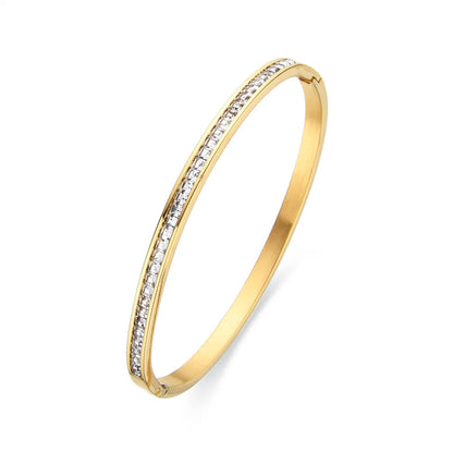 Simple Style Geometric Stainless Steel Plating Inlay Zircon Gold Plated Bangle