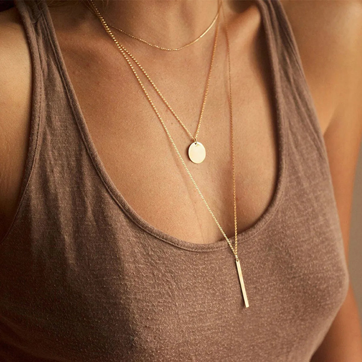 Simple Style Geometric Stainless Steel Plating Layered Necklaces