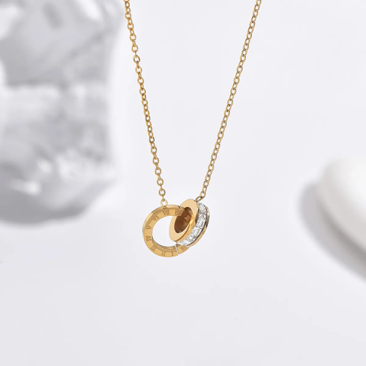 Simple Style Geometric Stainless Steel Polishing Plating Inlay Zircon 14k Gold Plated Necklace