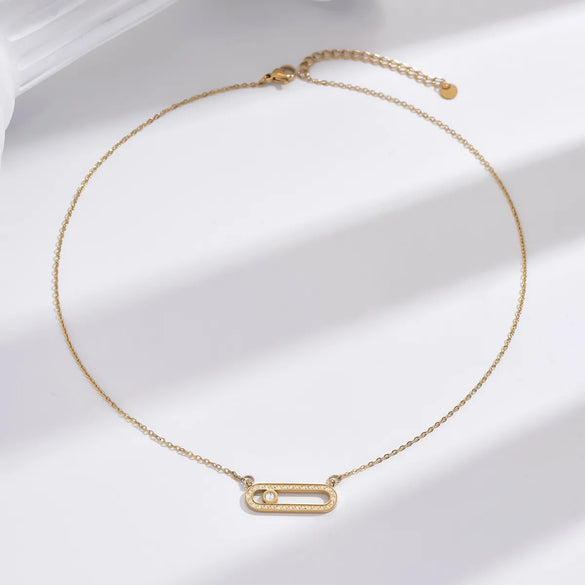 Simple Style Geometric Stainless Steel Polishing Plating Inlay Zircon 14k Gold Plated Necklace