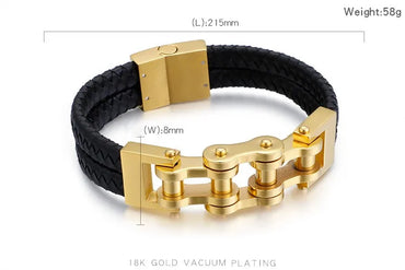 Simple Style Geometric Stainless Steel Pu Leather Plating 18K Gold Plated Men'S Bracelets