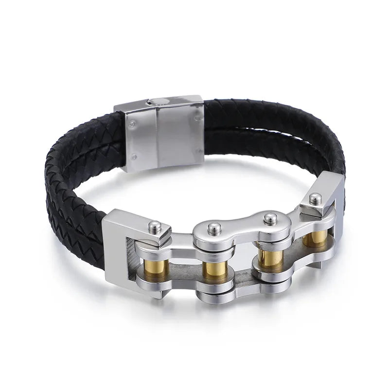 Simple Style Geometric Stainless Steel Pu Leather Plating 18K Gold Plated Men'S Bracelets