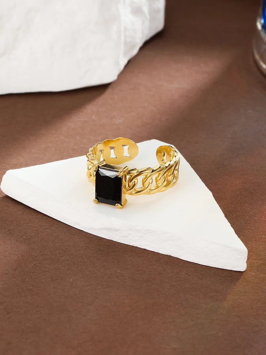 Simple Style Geometric Stainless Steel Zircon 18k Gold Plated Open Rings