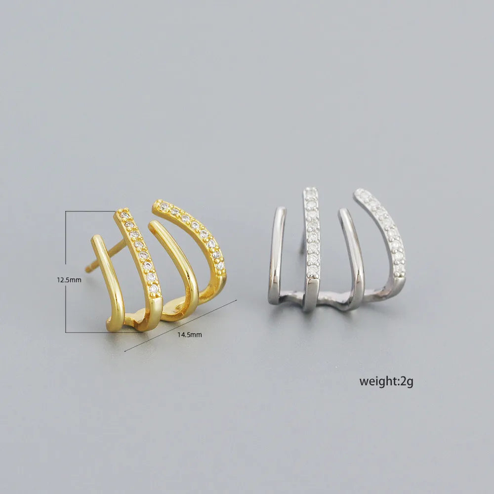 Simple Style Geometric Sterling Silver Ear Studs Plating Metal Rhinestone 925 Silver Earrings