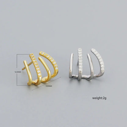 Simple Style Geometric Sterling Silver Ear Studs Plating Metal Rhinestone 925 Silver Earrings