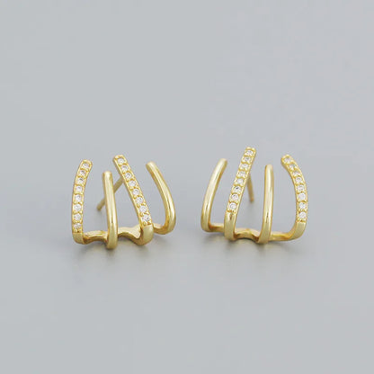 Simple Style Geometric Sterling Silver Ear Studs Plating Metal Rhinestone 925 Silver Earrings