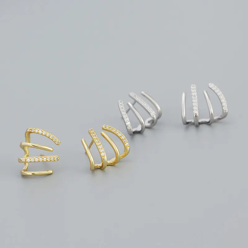 Simple Style Geometric Sterling Silver Ear Studs Plating Metal Rhinestone 925 Silver Earrings