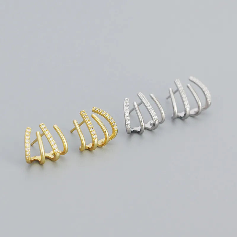 Simple Style Geometric Sterling Silver Ear Studs Plating Metal Rhinestone 925 Silver Earrings