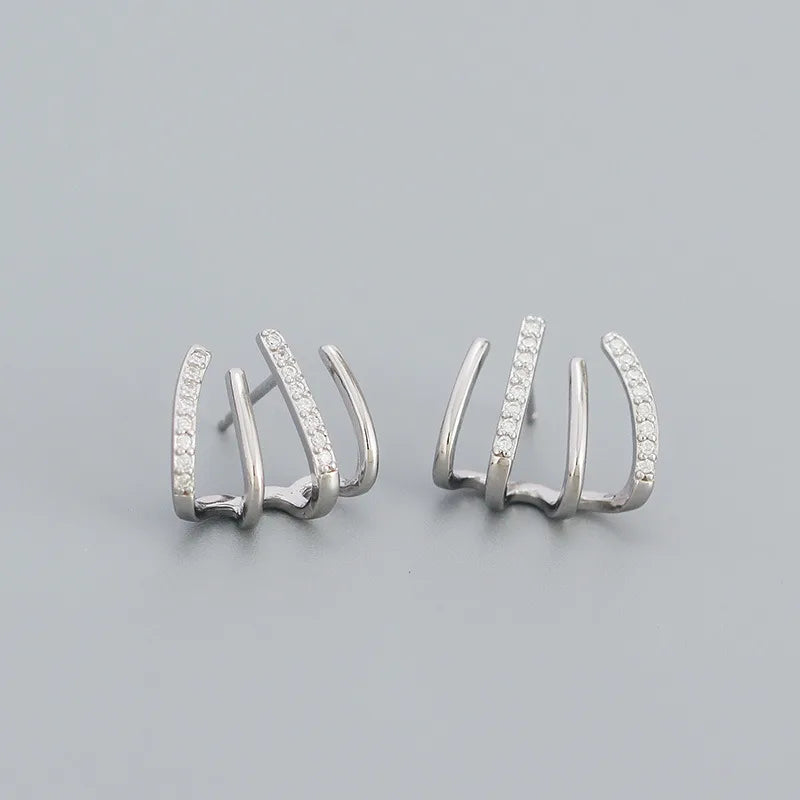 Simple Style Geometric Sterling Silver Ear Studs Plating Metal Rhinestone 925 Silver Earrings