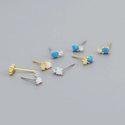 Simple Style Geometric Sterling Silver Ear Studs Plating Metal Rhinestone Opal 925 Silver Earrings