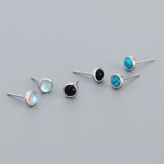 Simple Style Geometric Plating Sterling Silver Turquoise Ear Studs