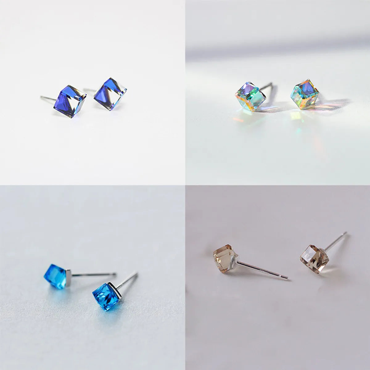 Simple Style Geometric Sterling Silver Gem Ear Studs 1 Pair