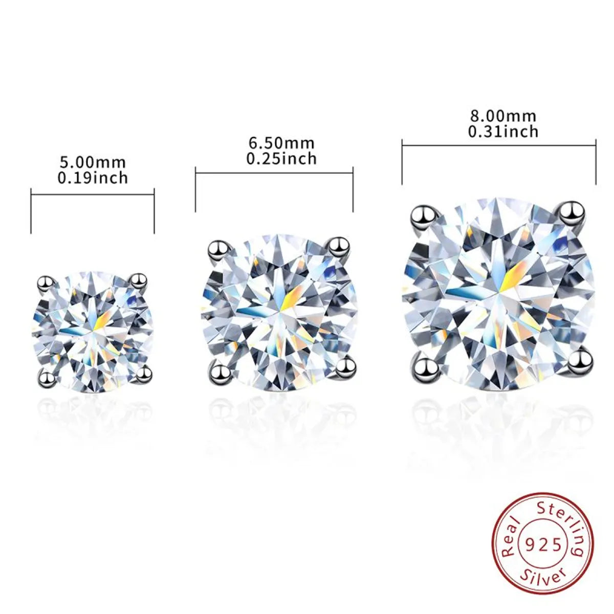 Simple Style Geometric Sterling Silver Gra Plating Inlay Moissanite Silver Plated Ear Studs