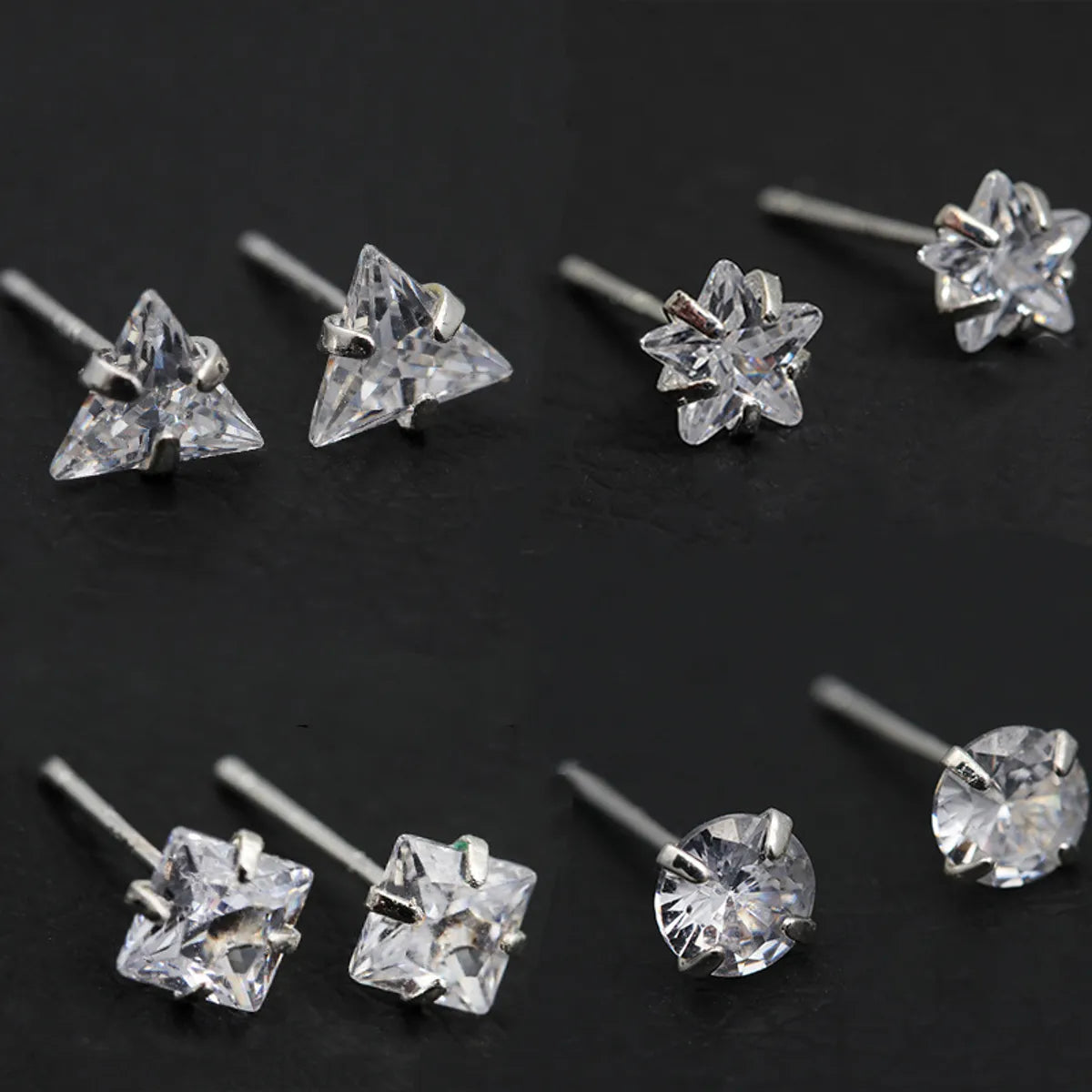 Simple Style Geometric Sterling Silver Inlay Zircon Ear Studs 1 Pair