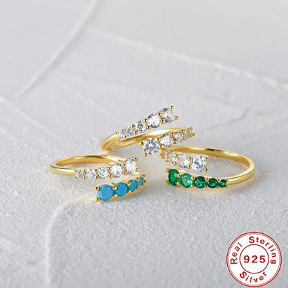 Simple Style Geometric Sterling Silver Open Ring Plating Inlay Turquoise Zircon 925 Silver Rings