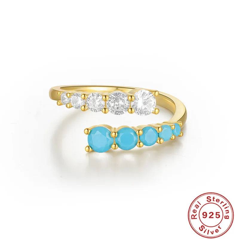 Simple Style Geometric Sterling Silver Open Ring Plating Inlay Turquoise Zircon 925 Silver Rings