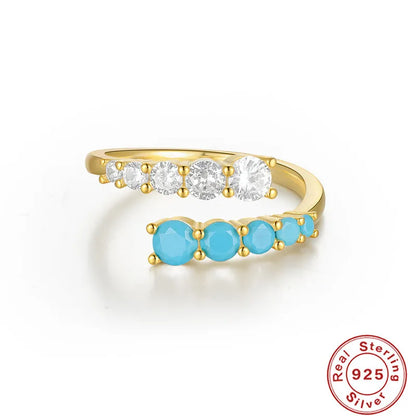 Simple Style Geometric Sterling Silver Open Ring Plating Inlay Turquoise Zircon 925 Silver Rings