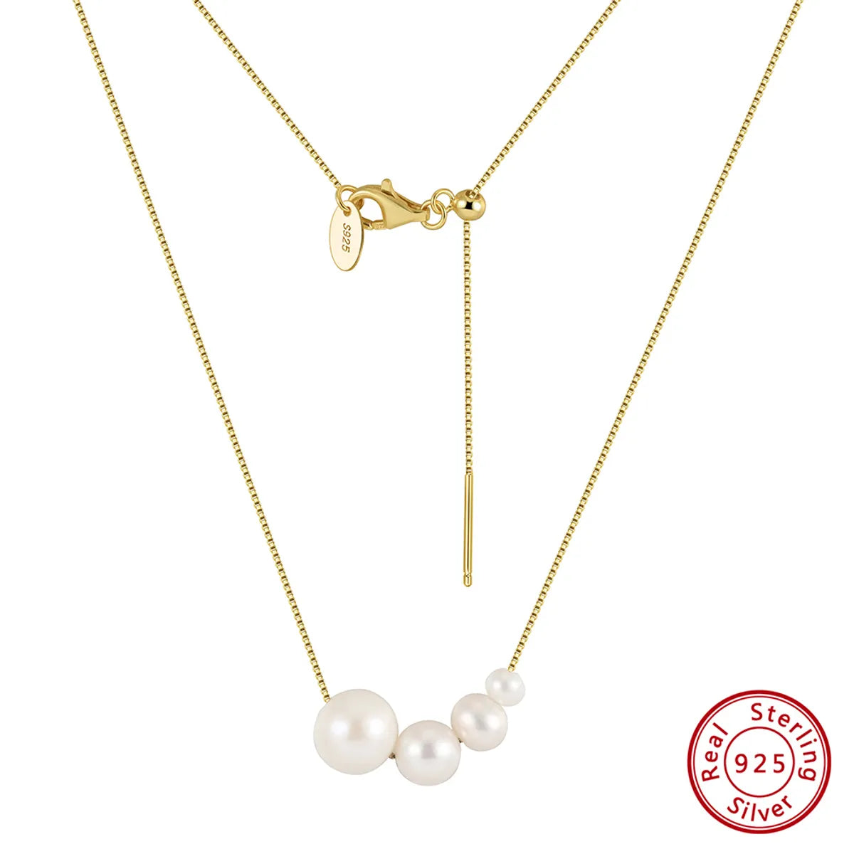 Simple Style Geometric Sterling Silver Plating Inlay Pearl 14k Gold Plated Pendant Necklace