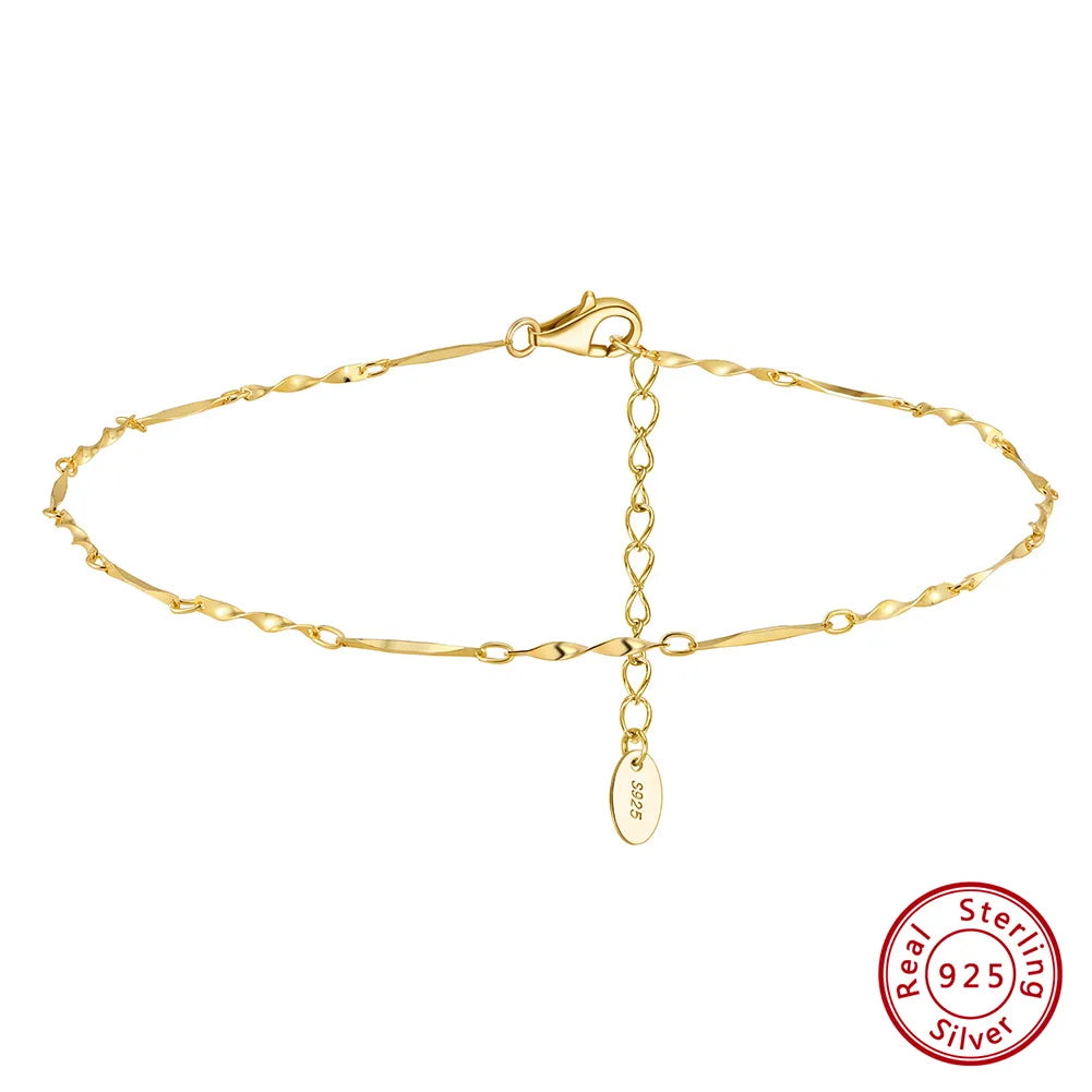 Simple Style Geometric Sterling Silver Polishing 14K Gold Plated White Gold Plated Women'S Anklet