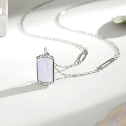 Simple Style Geometric Sterling Silver Polishing Plating Inlay Shell Zircon Pendant Necklace