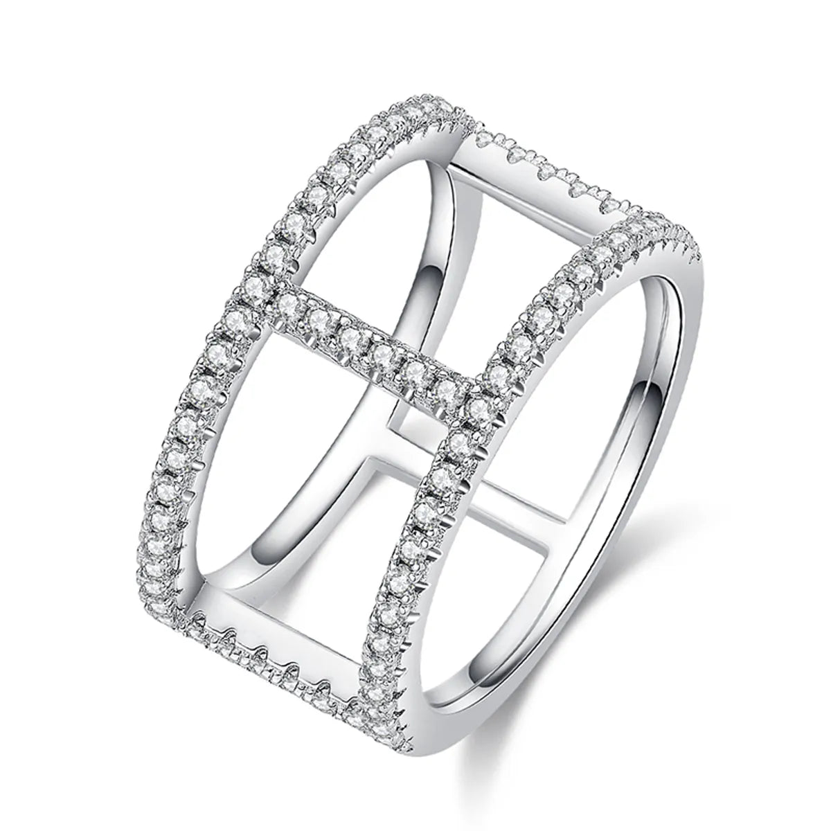 Simple Style Geometric Sterling Silver Rhodium Plated Silver Plated Moissanite Rings In Bulk