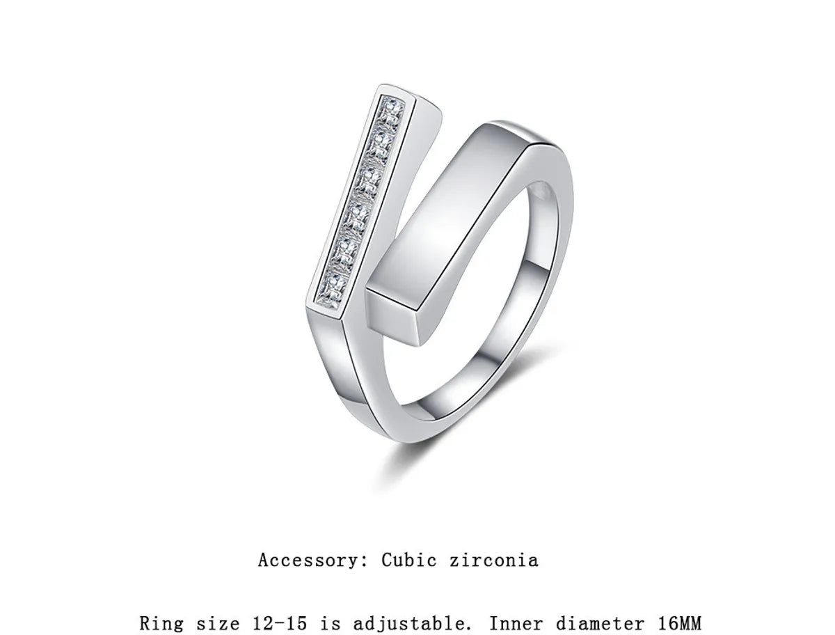 Simple Style Geometric Sterling Silver Zircon White Gold Plated Adjustable Ring