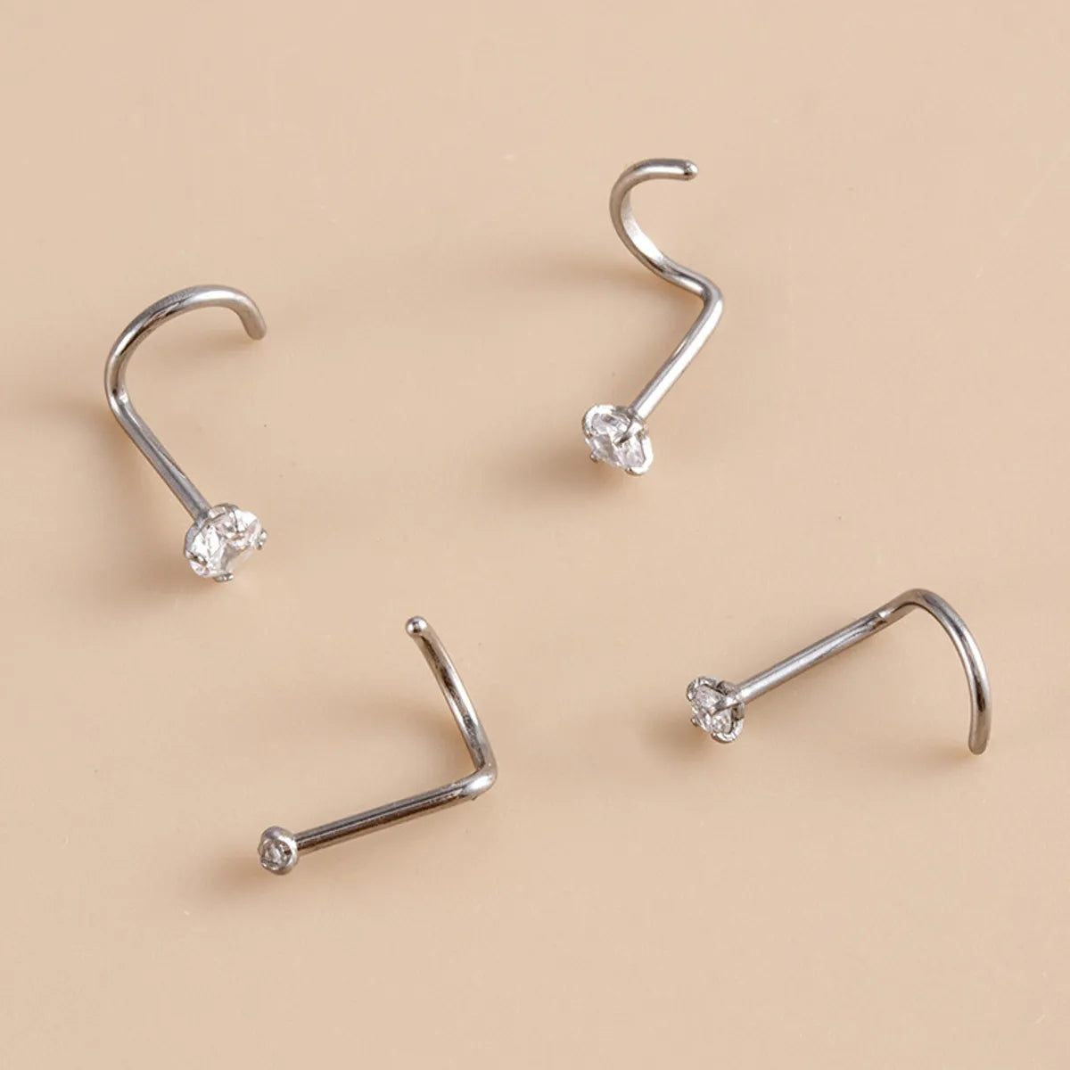 Simple Style Geometric Titanium Inlay Zircon Nose Studs