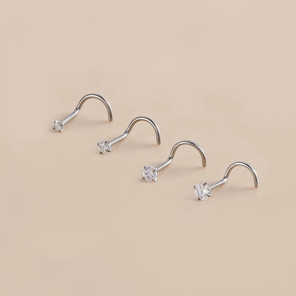 Simple Style Geometric Titanium Inlay Zircon Nose Studs