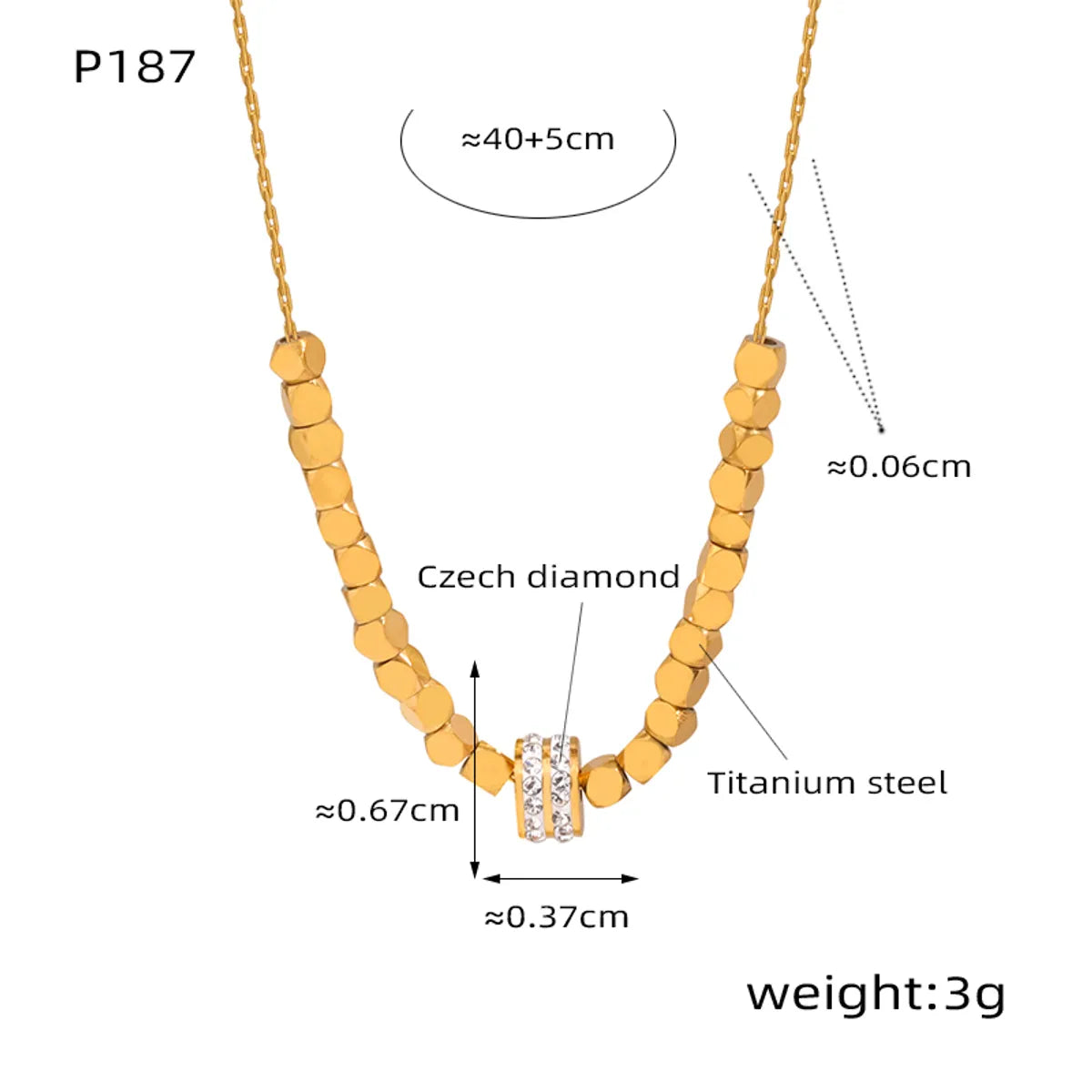 Simple Style Geometric Titanium Steel Beaded Plating Inlay Artificial Diamond 18k Gold Plated Necklace