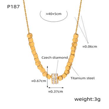 Simple Style Geometric Titanium Steel Beaded Plating Inlay Artificial Diamond 18k Gold Plated Necklace